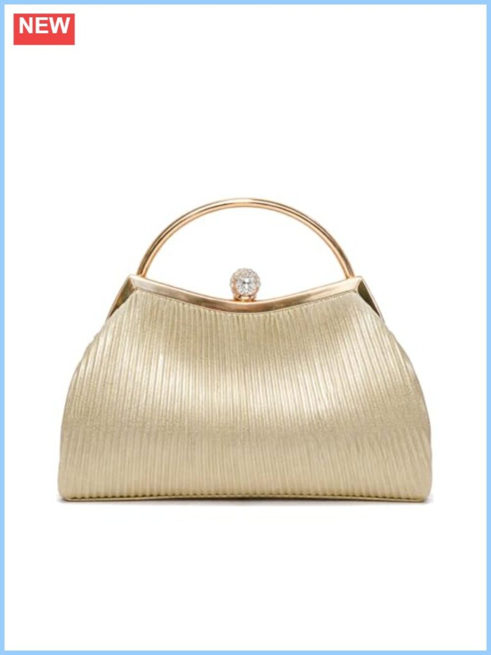 Pleated Evening Clutch with Chain Rhinestone Clasp Sparkly Party Bag